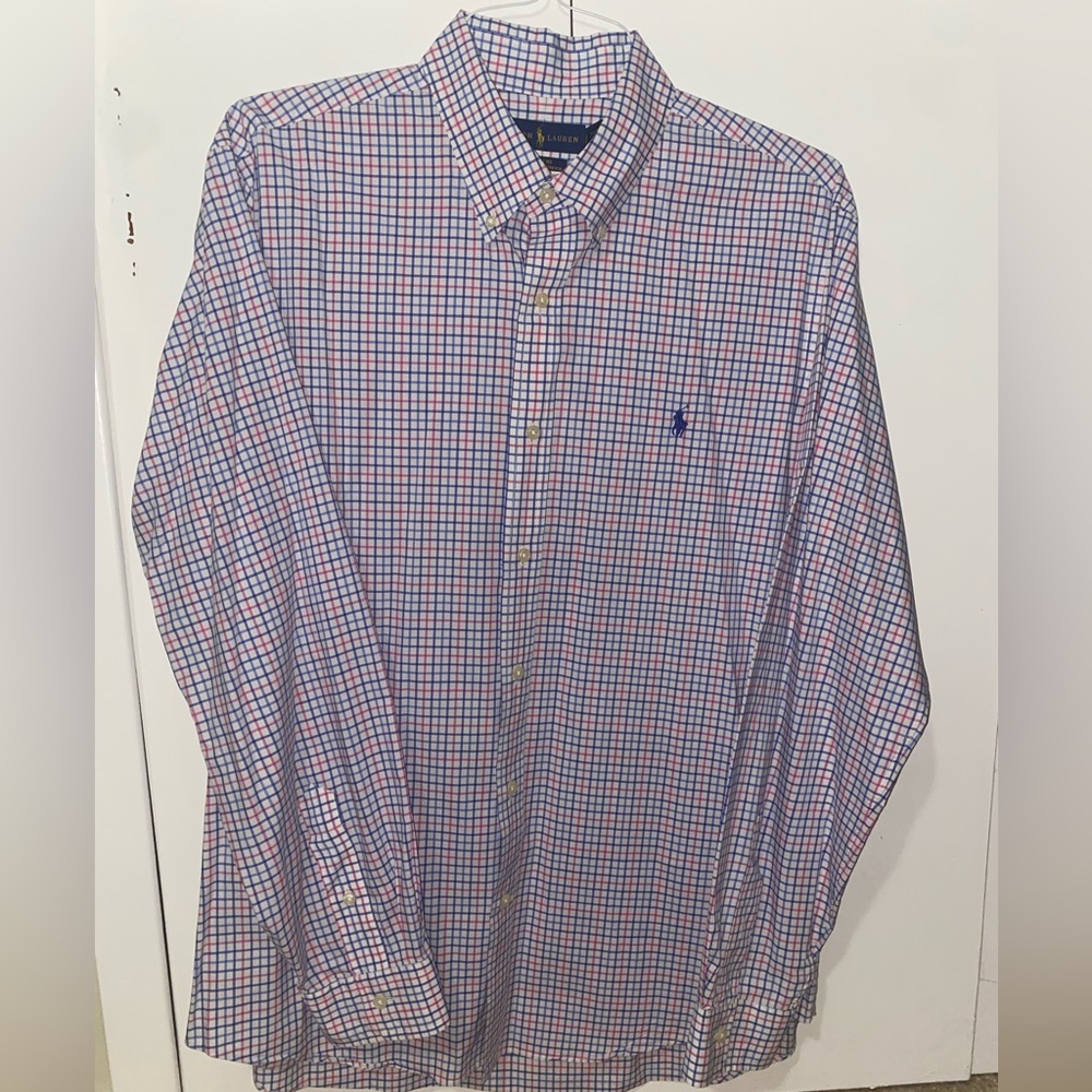 Men’s Ralph Lauren Long Sleeve Button Up, red & blue checkered, XL